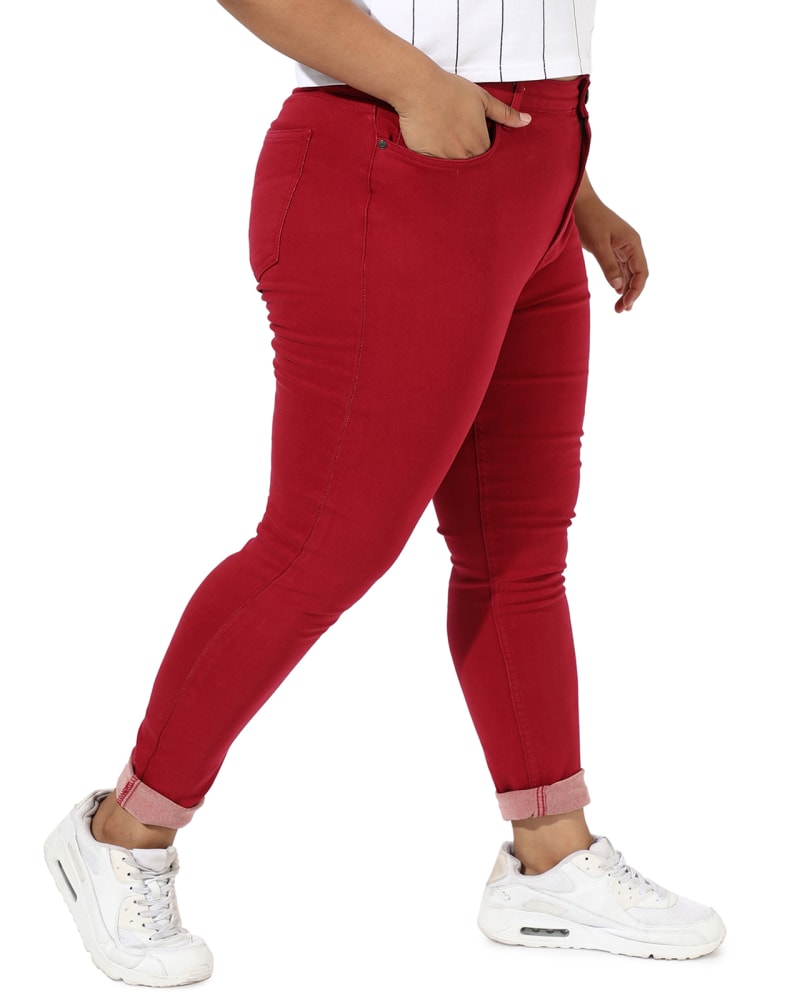 Dark red skinny jeans womens discount